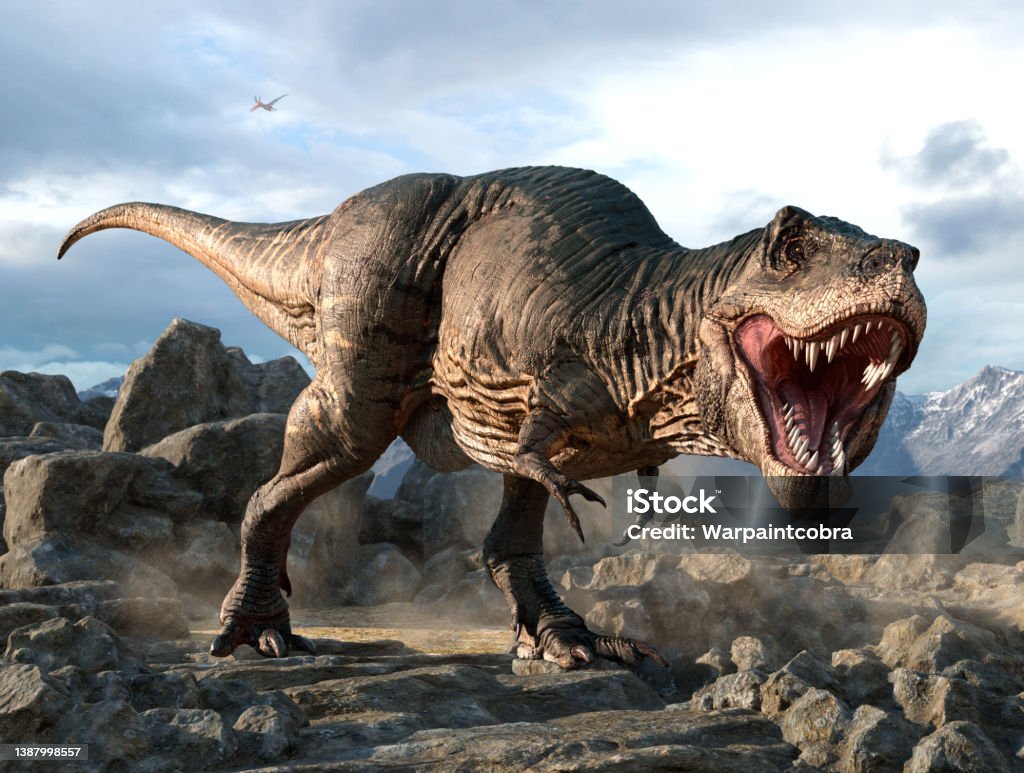 Tyrannosaurus from the Cretaceous era 3D illustration Tyrannosaurus Rex Stock Photo
