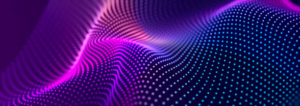 istock Musical wave. Beautiful illustration with connected dots and lines. Digital network background. 3D 1387998747
