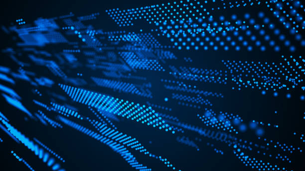 istock Particle stream. Blue background with many glowing particles. Information technology background. 3d rendering. 1387999508