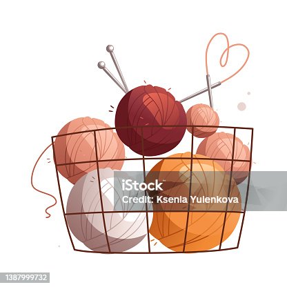 istock Basket with multicolored wool balls. Detailed vector illustration. 1387999732