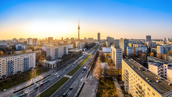 panoramic view at the city center of berlin during sunset