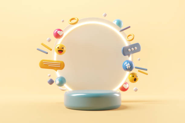 istock Empty podium background surrounded with social media icon for product design. 1388005339