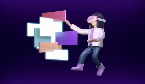 istock 3D Rendering of girl with visual reality glasses using digital platform concept of VR Metaverse technology. 3D Render illustration cartoon style. 1388005729