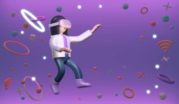 istock 3D Rendering of girl with visual reality glasses using digital platform concept of VR Metaverse technology. 3D Render illustration cartoon style. 1388006302