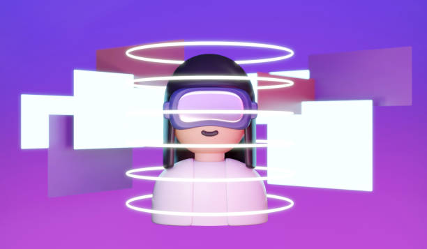 istock 3D Rendering of girl with visual reality glasses using digital platform concept of VR Metaverse technology. 3D Render illustration cartoon style. 1388006345