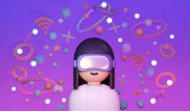 istock 3D Rendering of girl with visual reality glasses using digital platform concept of VR Metaverse technology. 3D Render illustration cartoon style. 1388006374