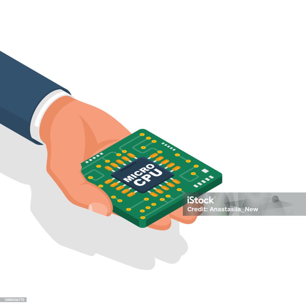 Chip Computer Hand Computer Chip In Hand Vector Illustration Isometric Design Stock ...
