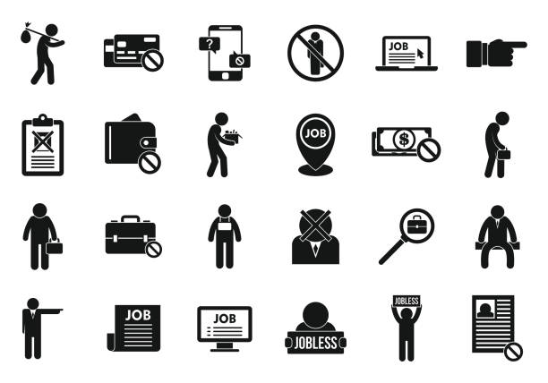 zestaw ikon jobless, prosty styl - unemployment stock illustrations
