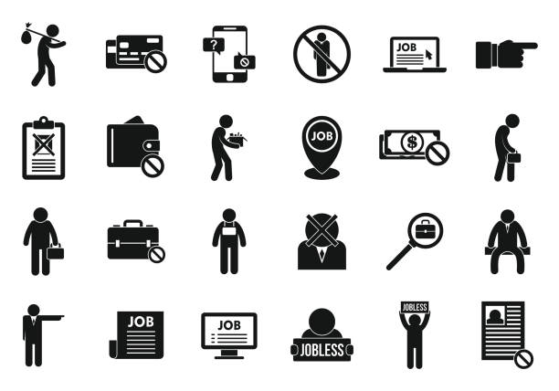 Jobless icons set, simple style Jobless icons set. Simple set of jobless vector icons for web design on white background unemployment stock illustrations