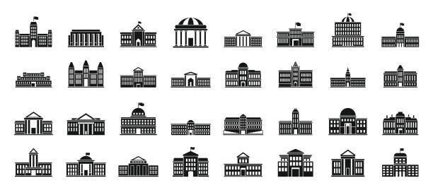 国会議事堂の都市アイコンセット、シンプルなスタイル - palace点のイラスト素材／クリップアート素材／マンガ素材／アイコン素材