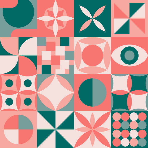 abstrakte geometrische formen nahtlose muster - quilt stock-grafiken, -clipart, -cartoons und -symbole