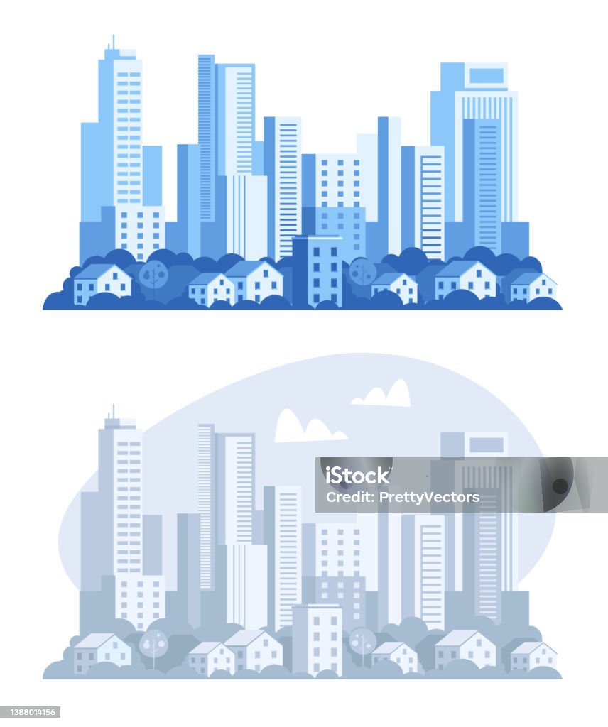 Simple Vector City Simple Urban City Town Design Element Vector Flat Illustration Set ...
