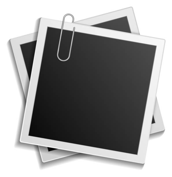 istock Photos template. Pair of square cards. Frame with paper clip 1388016927