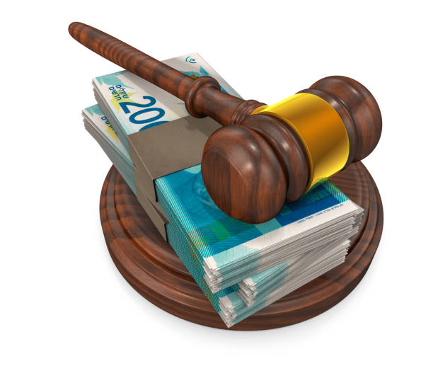 Judge gavel and stack of Israeli Shekel bills Judge gavel and stack of Israeli Shekel bills israeli coin stock pictures, royalty-free photos & images