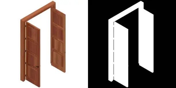 3D rendering illustration of a tall wooden door