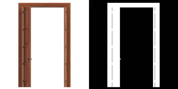 3D rendering illustration of a tall wooden door