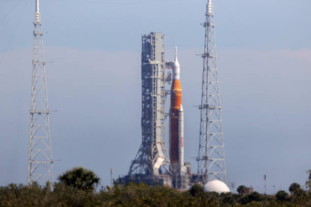 Artemis 1 rocket on the launch pad stock photo