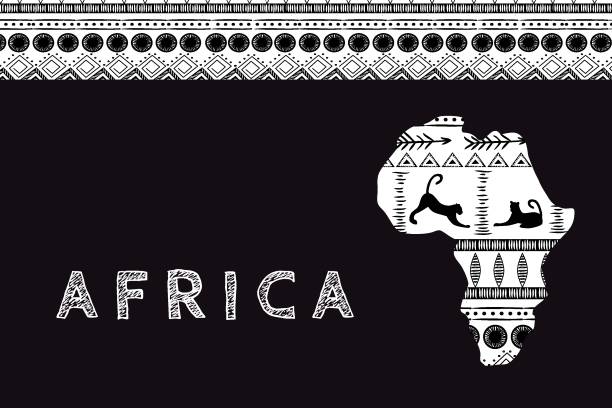 Continent Africa with patterns , vector illustration. Elements for design, vector illustration, African culture concept, logo vector art illustration