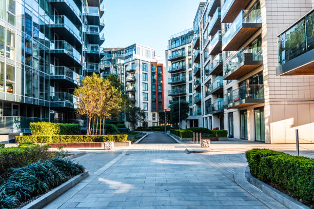 Apartment buildings in a residential area Apartment buildings in a residential area central london stock pictures, royalty-free photos & images