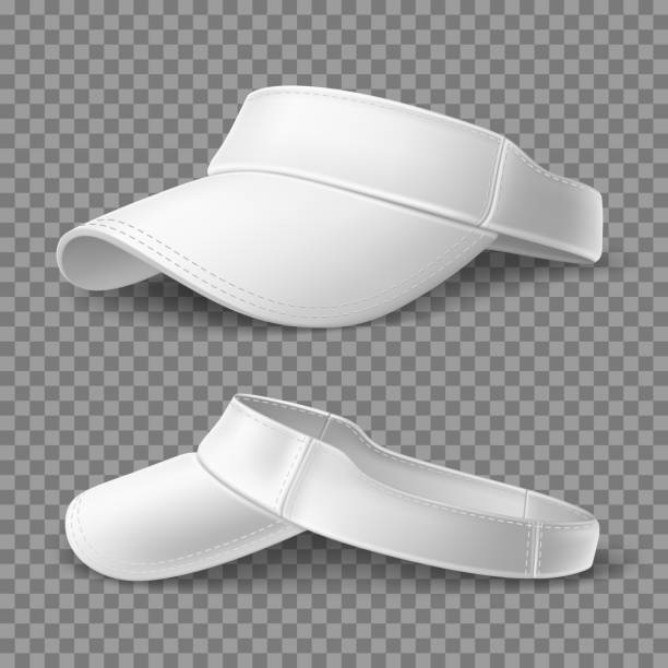 Realistic visor cap. 3D white sport headdress for protection eyes from sun. Basic headwear. Baseball, tennis and golf snapback mockup. Side views. Head clothing. Vector cotton hats set Realistic visor cap. 3D white sport headdress for protection eyes from sun. Basic unisex headwear. Baseball, tennis and golf snapback mockup. Side views. Head clothing. Vector blank cotton hats set tennis cap stock illustrations