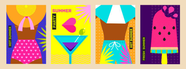 illustrazioni stock, clip art, cartoni animati e icone di tendenza di modello di design per poster di feste estive calde. - party umbrella