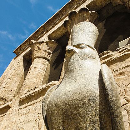 Horus falcon statue at the Temple of Edfu in Edfu, Egypt.
