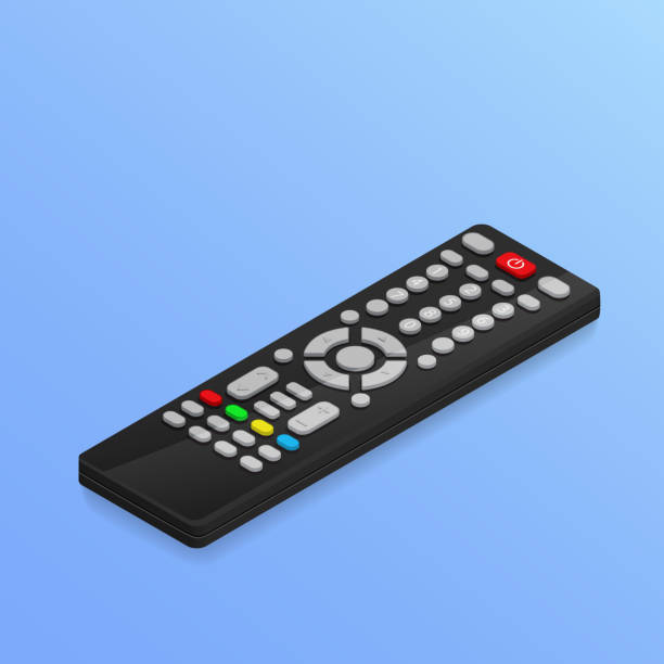 ilustrações de stock, clip art, desenhos animados e ícones de the black remote control of tv on blue background. - cd instructions message dvd