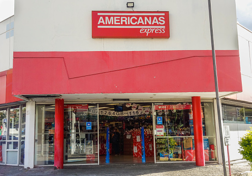 Sao Paulo, Brazil: Front view of brazilian retail store company Americanas, with brand logo.