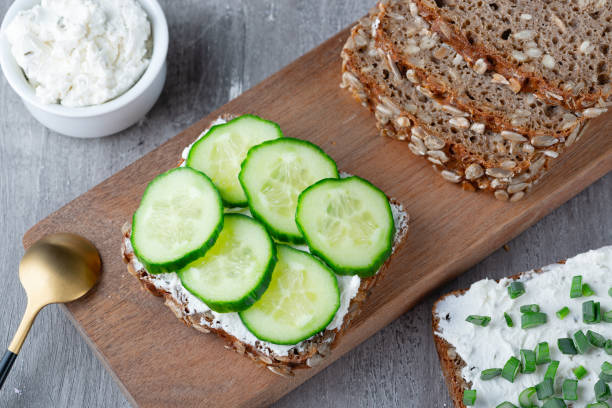 istock Healthy sandwich with white cottage cheese and cucumber 1388037952