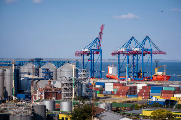 Shipping in the Ukrainian Black Sea port of Odesa stock photo
