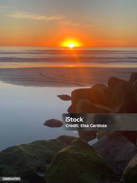 January Sunset Stock Photo - Download Image Now - Oceanside - California, Rock - Object, Backgrounds