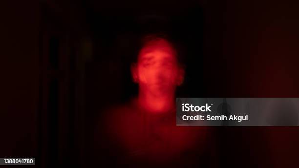 Horror Concept Spooky Young Adult Man Silhouette In The Dark Stock Photo - Download Image Now