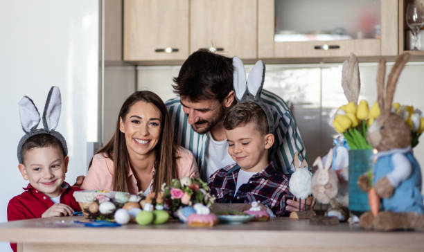 istock Happy family celebrating Easter 1388046450