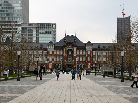 April 2, 2019 - Tokyo, Japan: Exterior view of Tokyo station building, railway station at Marunouchi district, Japan.