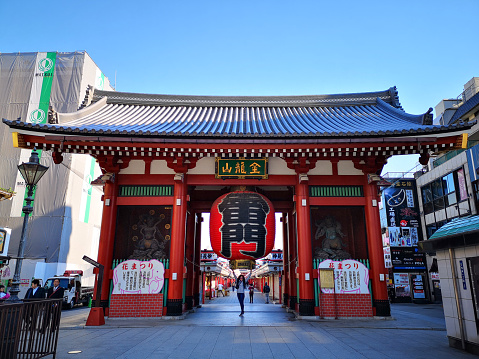 April 3, 2019 - Tokyo, Japan: Main gate at  Sensoji-ji Temple, the oldest temple in Tokyo and it is one of the most significant Buddhist temples located in Asakusa area.