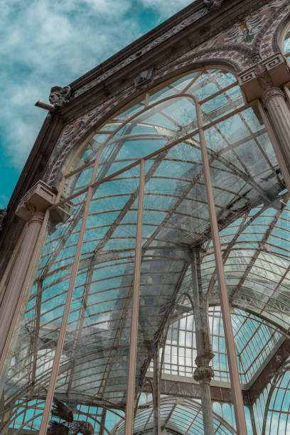 Crystal Palace in Madrid. Modern architecture. Retiro Park. tourism