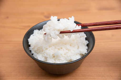 White rice served in a bowl