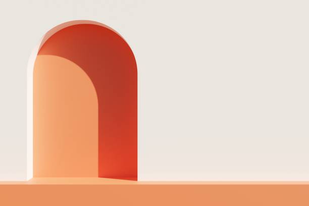 istock Terracotta wall with entrance on white sunlight background 3d illustration 1388068321