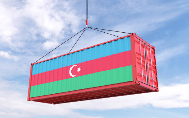 istock 3d Rendering of a shipping cargo container with Azerbaijan Flag loading sky in background stock photo 1388070766