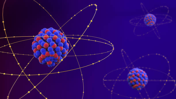 atomic structure consisting of protons, neutrons and electrons.scientific of atom,3d rendering - proton imagens e fotografias de stock