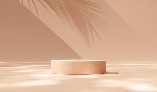 Summer sand 3d background podium product scene display stand of minimal platform pedestal template showcase or empty cosmetic presentation stage and geometric showcase beauty on hot tropical backdrop.