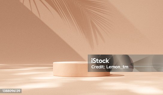 istock Summer sand 3d background podium product scene display stand of minimal platform pedestal template showcase or empty cosmetic presentation stage and geometric showcase beauty on hot tropical backdrop. 1388096139