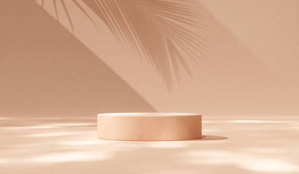 Photo of Summer sand 3d background podium product scene display stand of minimal platform pedestal template showcase or empty cosmetic presentation stage and geometric showcase beauty on hot tropical backdrop.