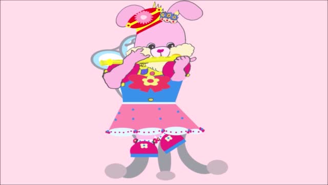 Bright Sweet Pink Cartoon Girl Bunny Rabbit Playing Song on the Flute Animation Video Clip 2022