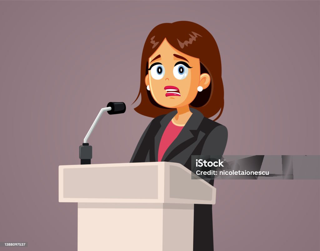 Woman Scared Of Public Speaking Vector Cartoon Illustration Stock  Illustration - Download Image Now - iStock