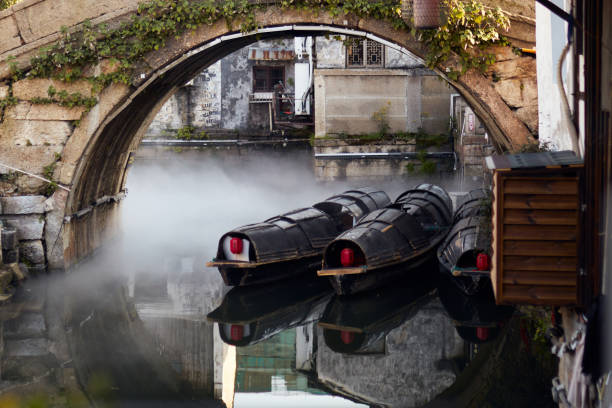 Three Wupeng boats with red lantern hangging