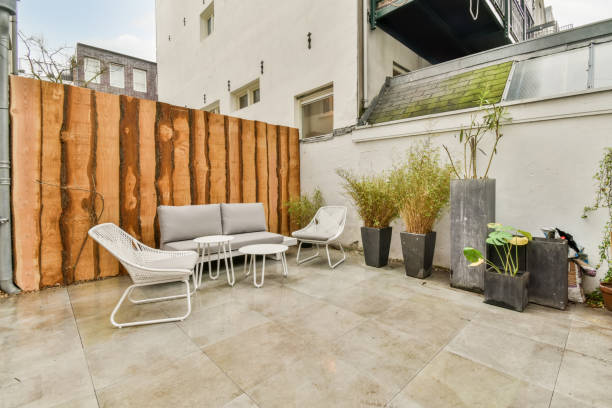 istock The interior of the backyard with a seating area 1388098935