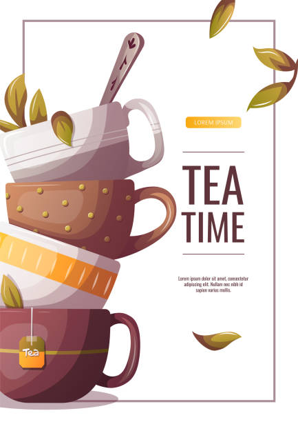ilustrações, clipart, desenhos animados e ícones de pilha de xícaras de chá. - herbal tea illustrations