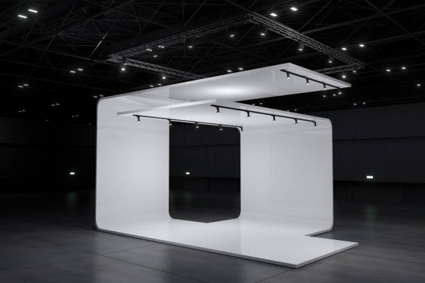 istock Exhibition stand for mockup and Corporate identity,Display design.Empty booth Design.Retail booth elements in Exhibition hall.booth Design trade show.Blank Booth system of Graphic Resources.3d Background for online Event,conference,live.3d render. 1388110349