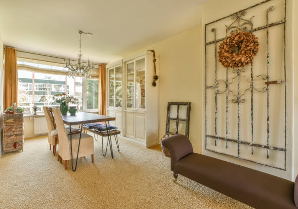istock Interior of the dining area with chairs and a bench 1388111424